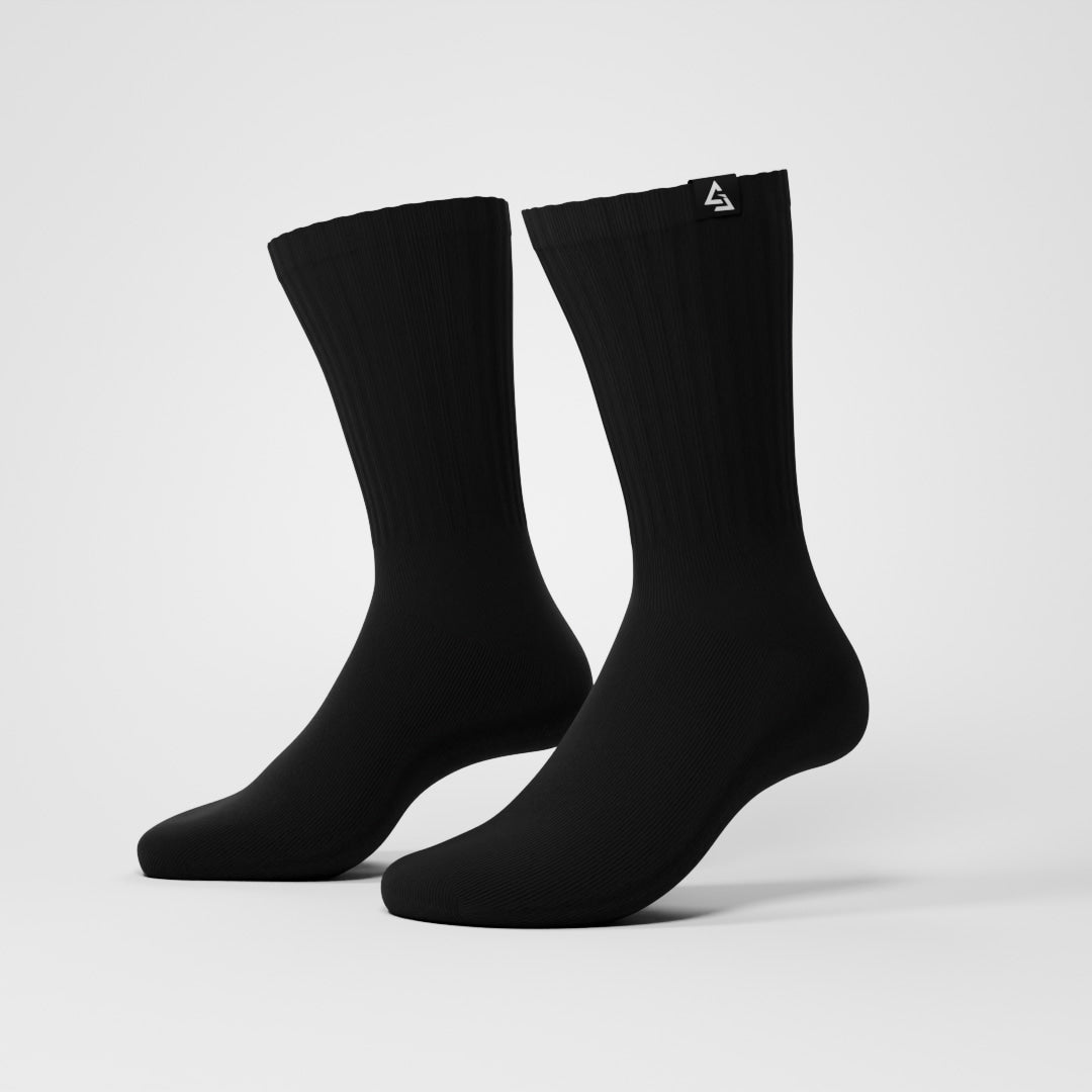 Zijaanzicht van GJA crew sokken – uniseks sportsokken met hoog draagcomfort en stevig geribd design